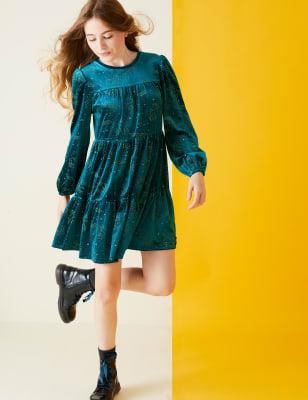 M&S Girls Harry Potter Green Velvet & Gold Glitter Dress – Age 9-10 Years