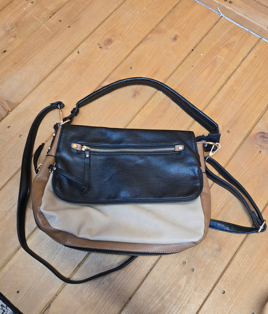 Oasis Black, Brown & Cream Faux Leather Shoulder Bag | Adjustable Strap | Expandable Zip | 36cm x 26cm