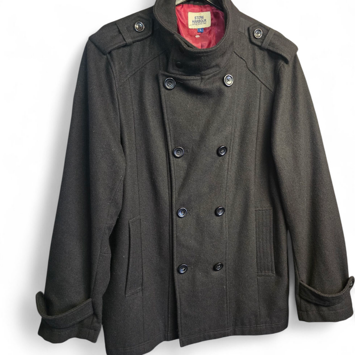 Stone Harbour Men’s Black Wool Blend Winter Coat – Size L