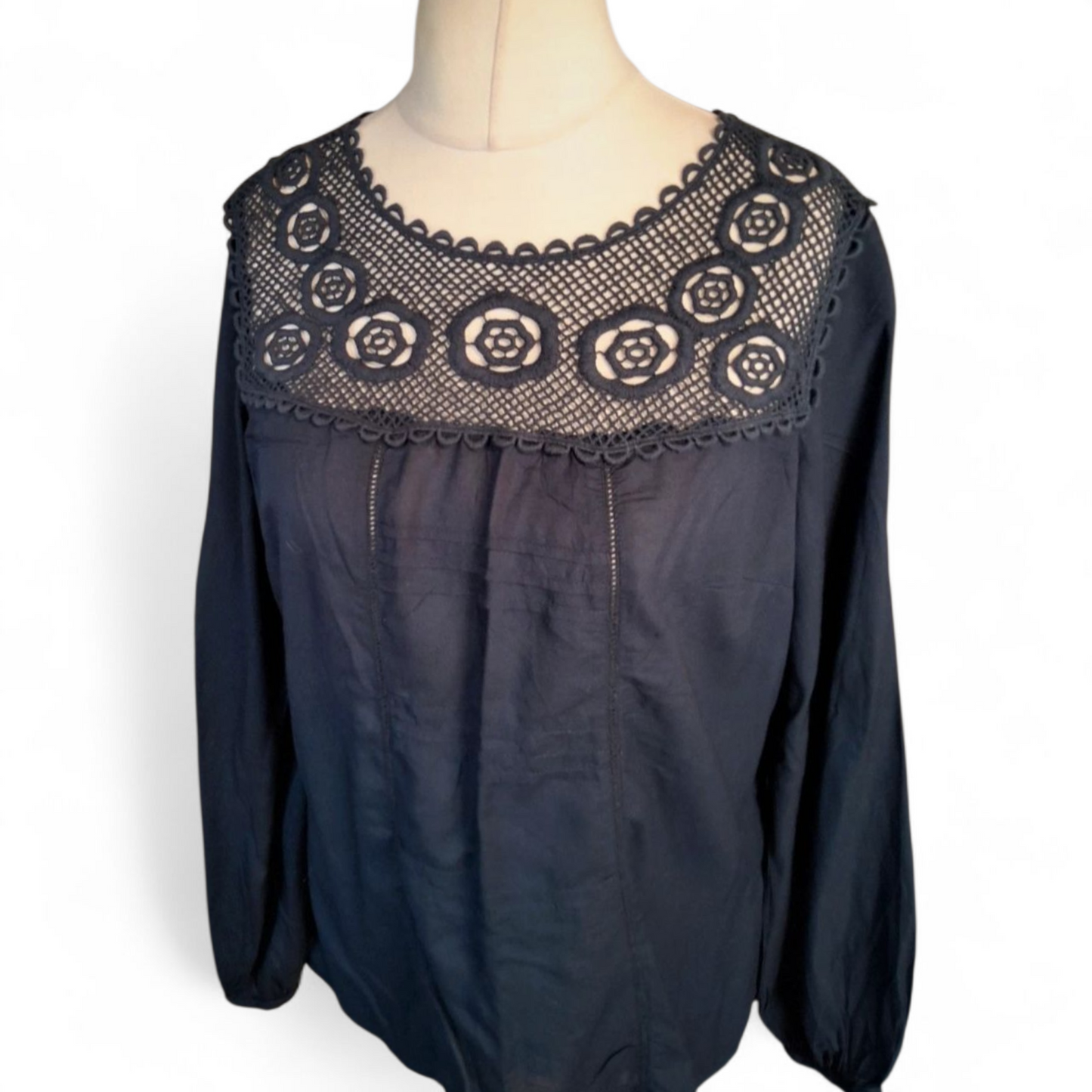 Laura Ashley Navy Long Sleeve Blouse – Size 14 – 100% Viscose