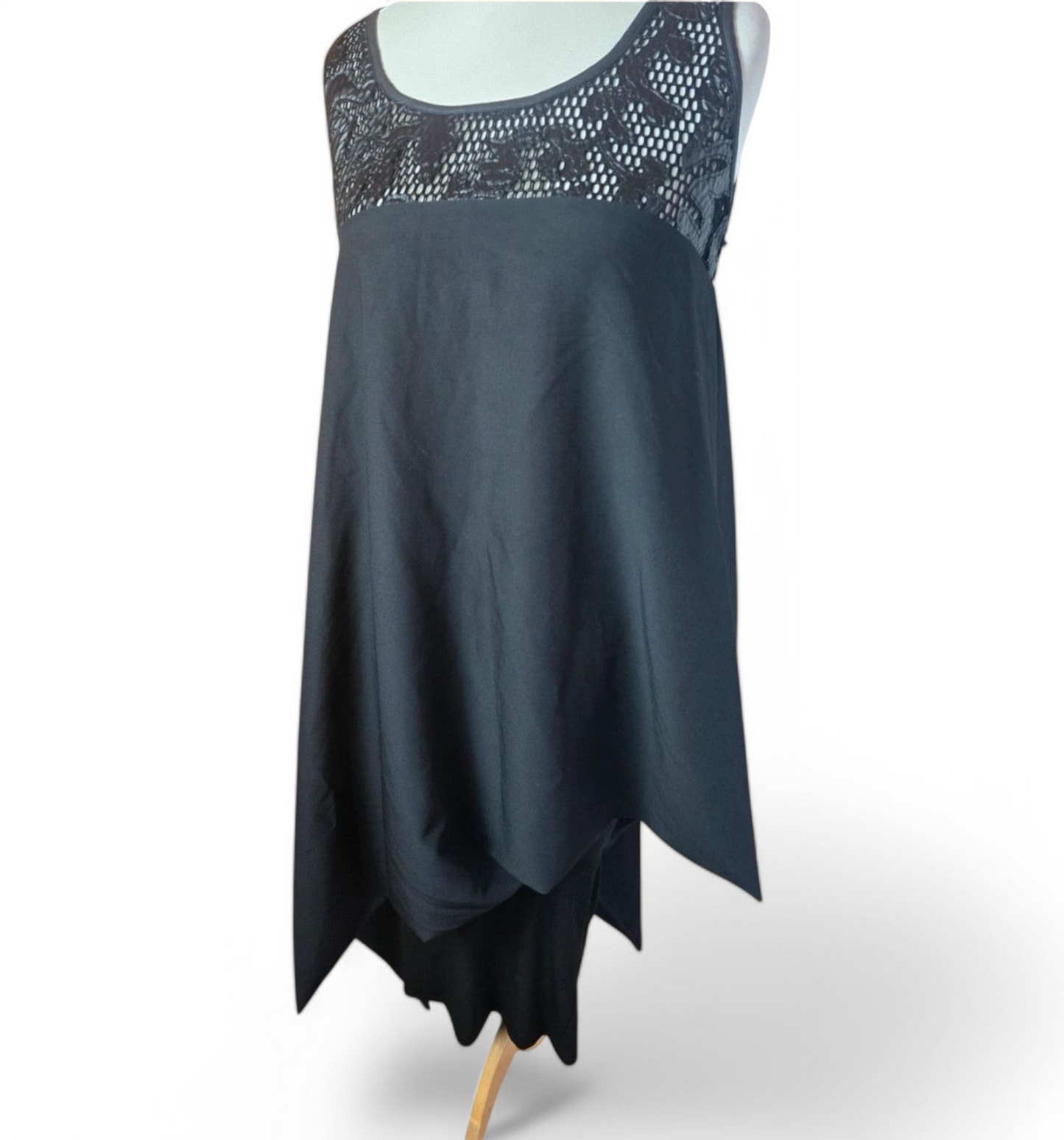 Manuela black sleeveless layered asymmetrical midi dress one size
