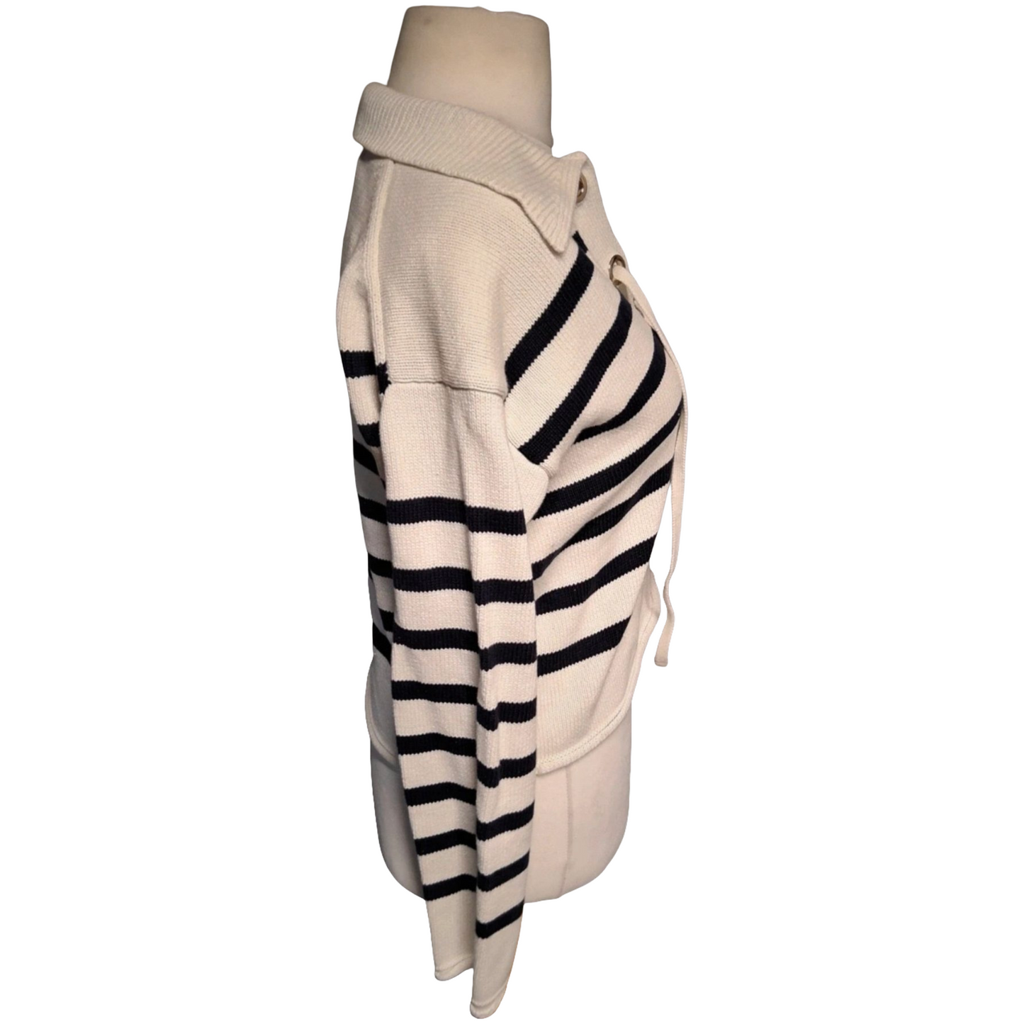 Primark White & Black Striped Cropped Cotton Jumper – Size 10/12