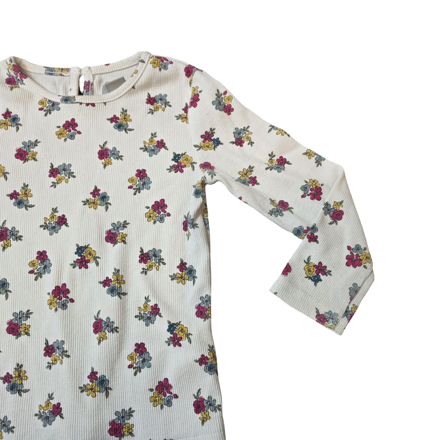 Primark White Floral Long Sleeve Top – Girls 24–36 Months – 100% Cotton