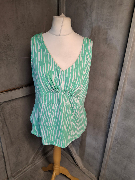 Boden Green & White Sleeveless Top – Size 22 – Lightweight Viscose
