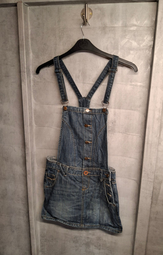 Next Denim Pinafore Mini Dress – Size 8 (Fits 6/8) – Blue – Pockets – 2008 Y2K Label