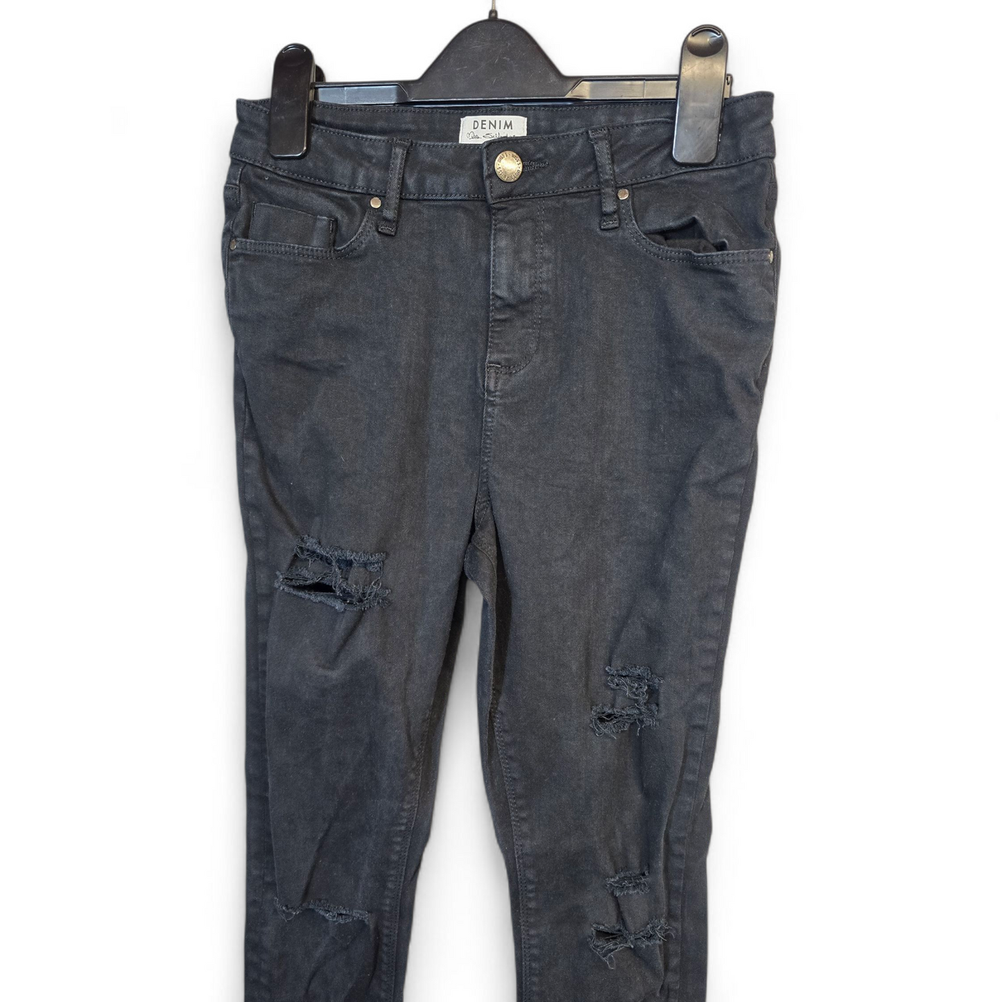 Miss Selfridge Black Ripped Skinny Jeans – High Waisted – Size 10