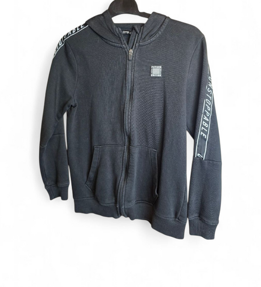 George Boys Black Zip-Up Hoodie  Age 11–12 Years  'Unstoppable' Sleeve Design