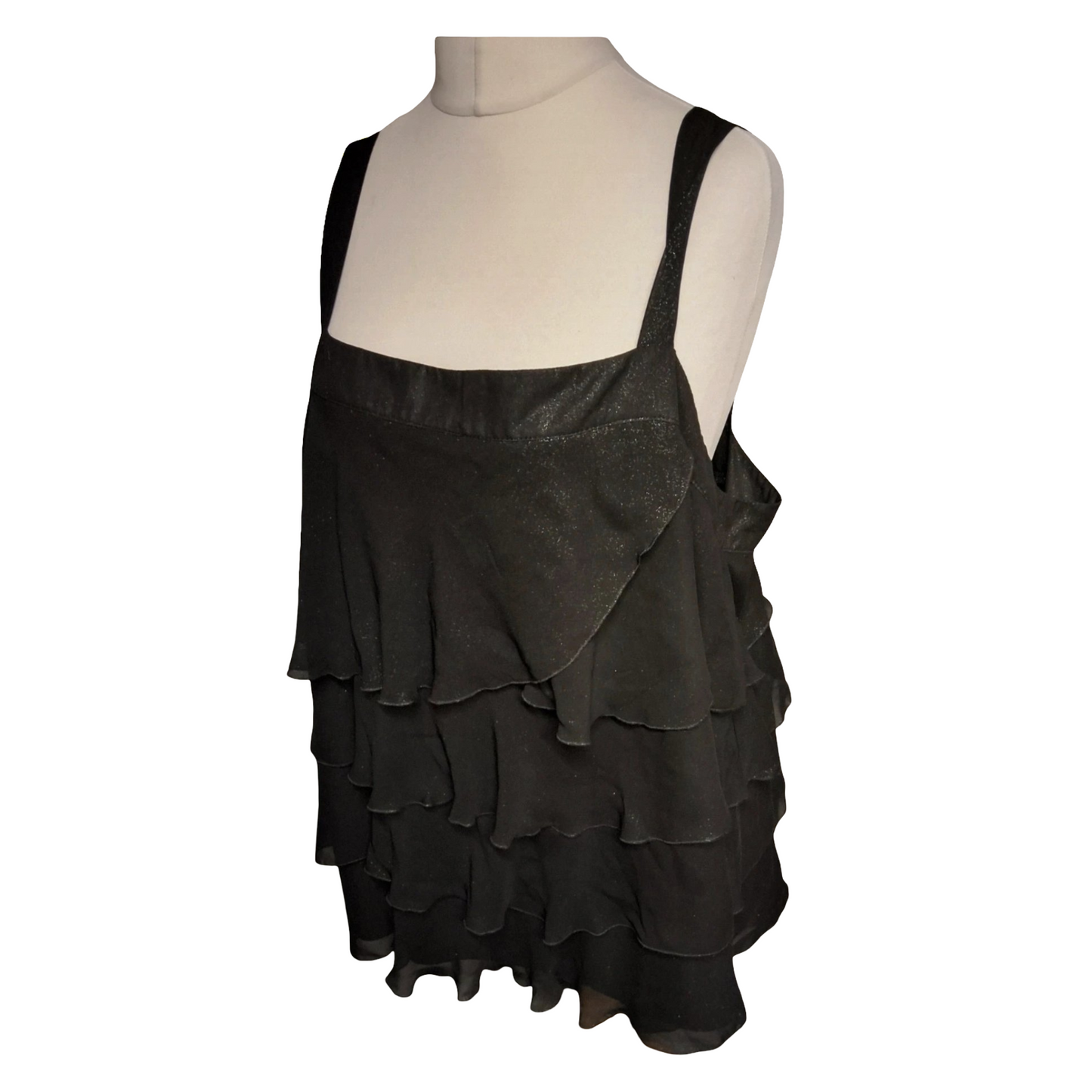 Evans Black Glitter Frill Top – Size 28