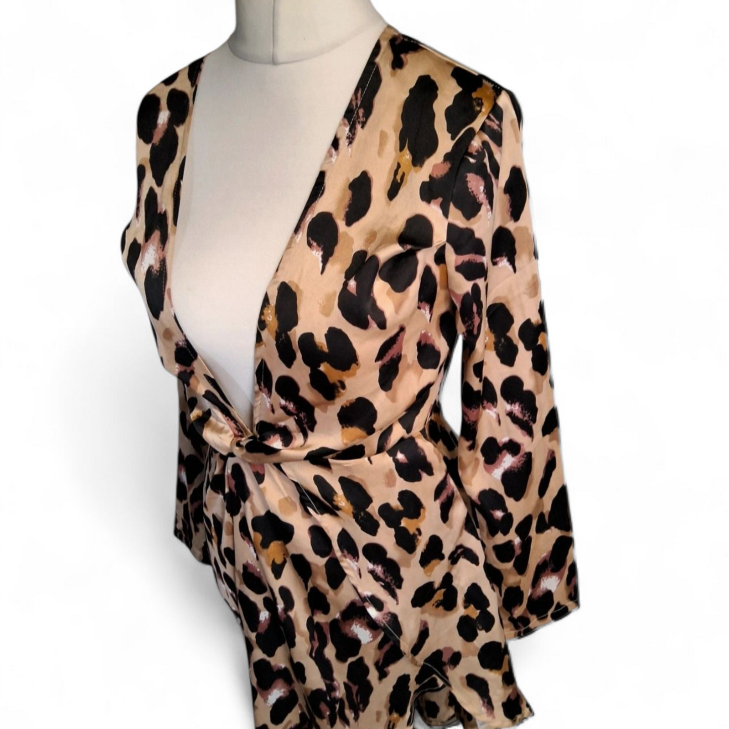 PLT Animal Print Asymmetrical Wrap Dress – Size 8 – Long Sleeves – NWT