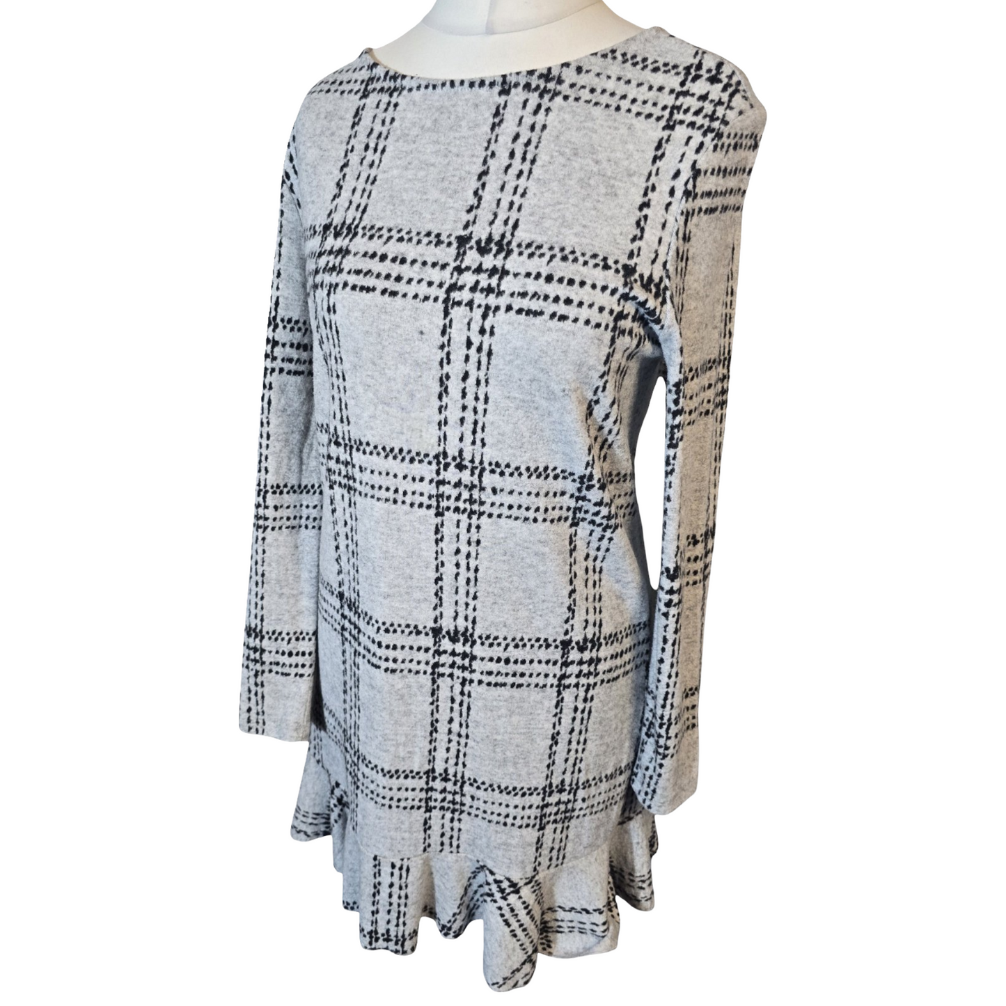 Next Soft Fleece Knit Checked Dress – Long Sleeve – Size 12
