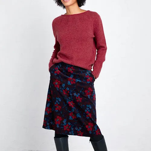 Seasalt Cornwall Red & Blue Floral Midi Skirt – Size 12 – 100% Cotton