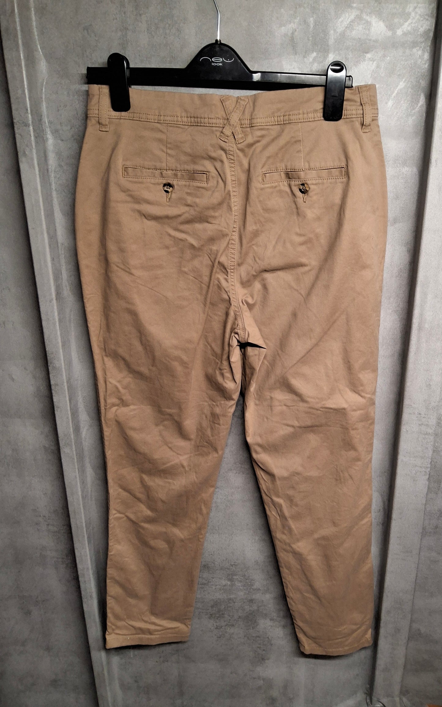 F&F Beige Chino Trousers – Size 12 | 100% Cotton, Slim Fit, Pockets & Belt Loops – Smart Casual Comfort