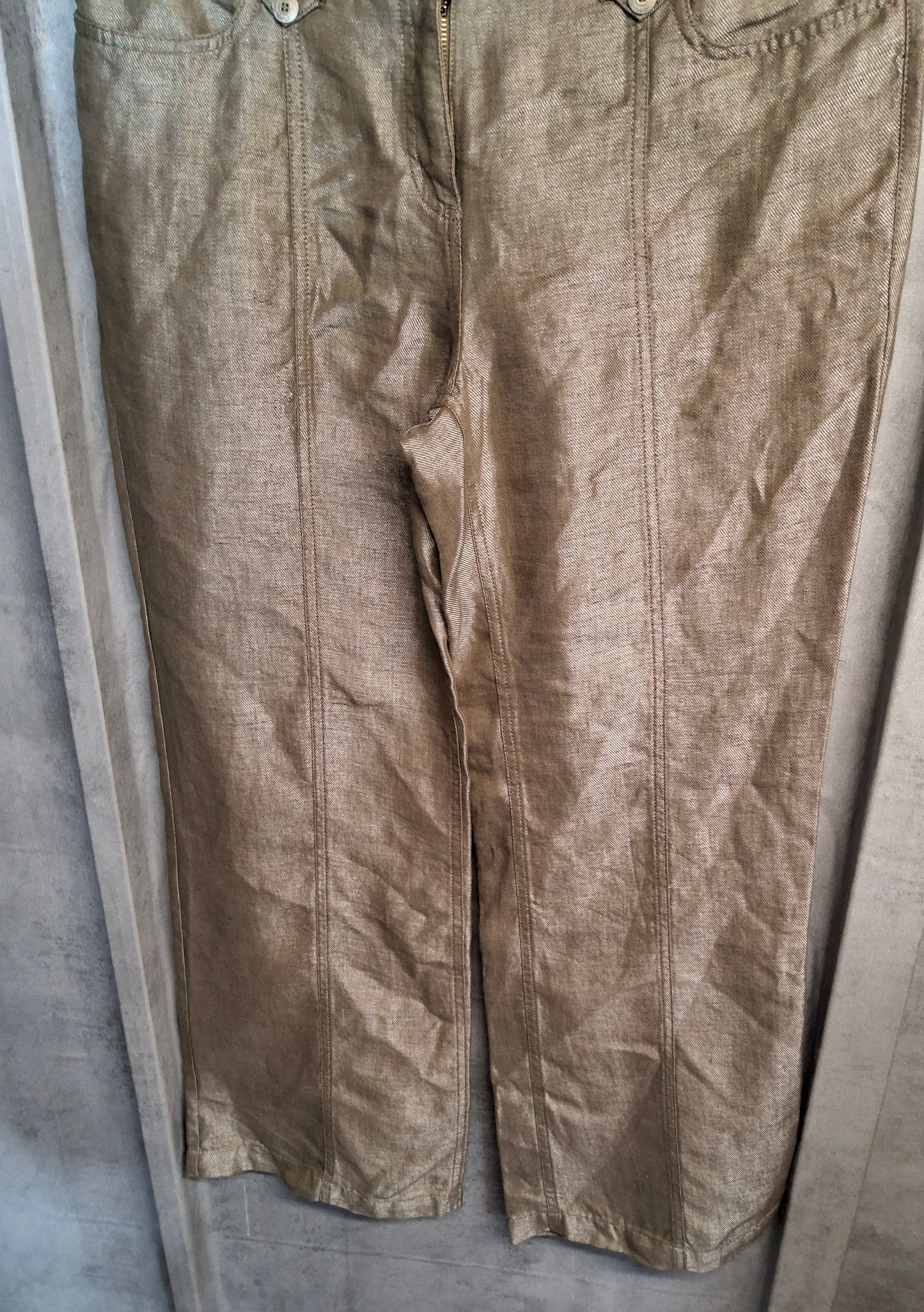 M&S Bronze Pisa Fit Wide Leg Trousers – Size 14 Reg – Linen Blend – NWT
