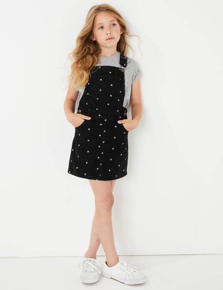 M&S Girls Black & White Cord Pinafore Dress – Age 11-12 Years – 100% Cotton