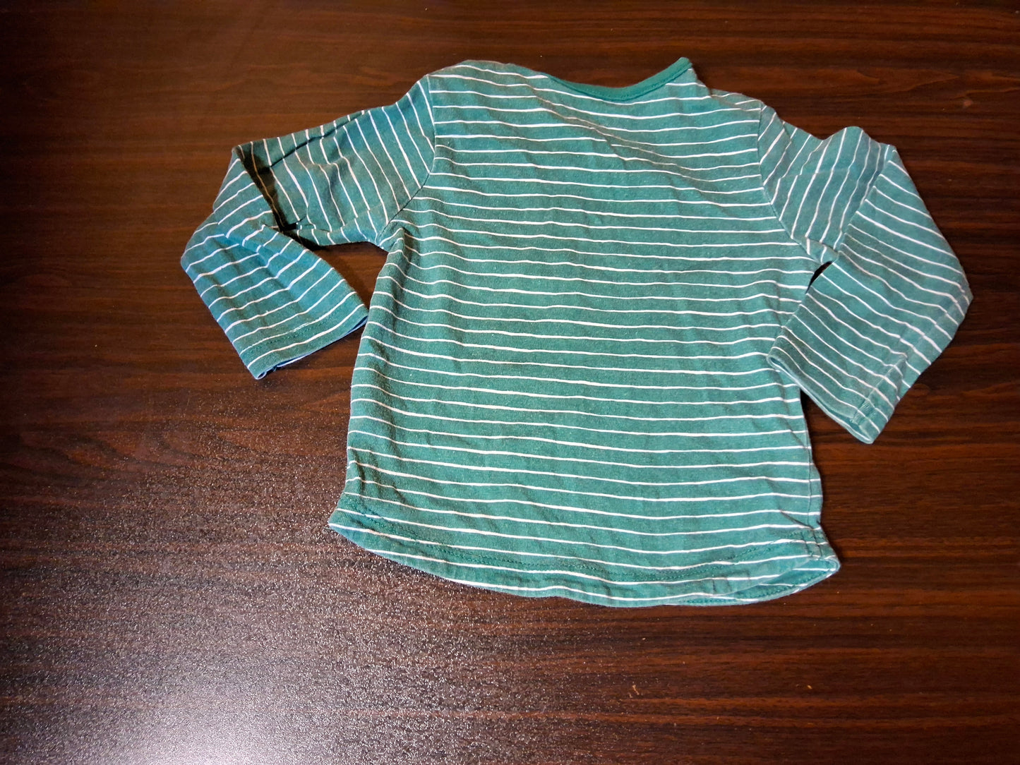 Tu Boys Green & White Striped Long Sleeve T-Shirt – 6–9 Months – 100% Cotton
