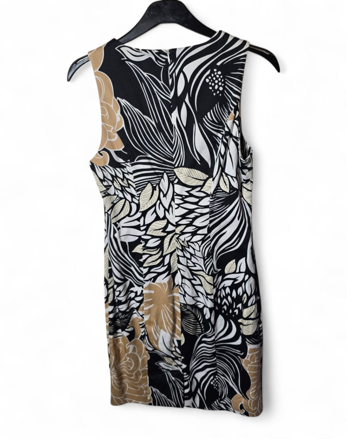 B.p.c beige & black floral sleeveless a-line dress size 12