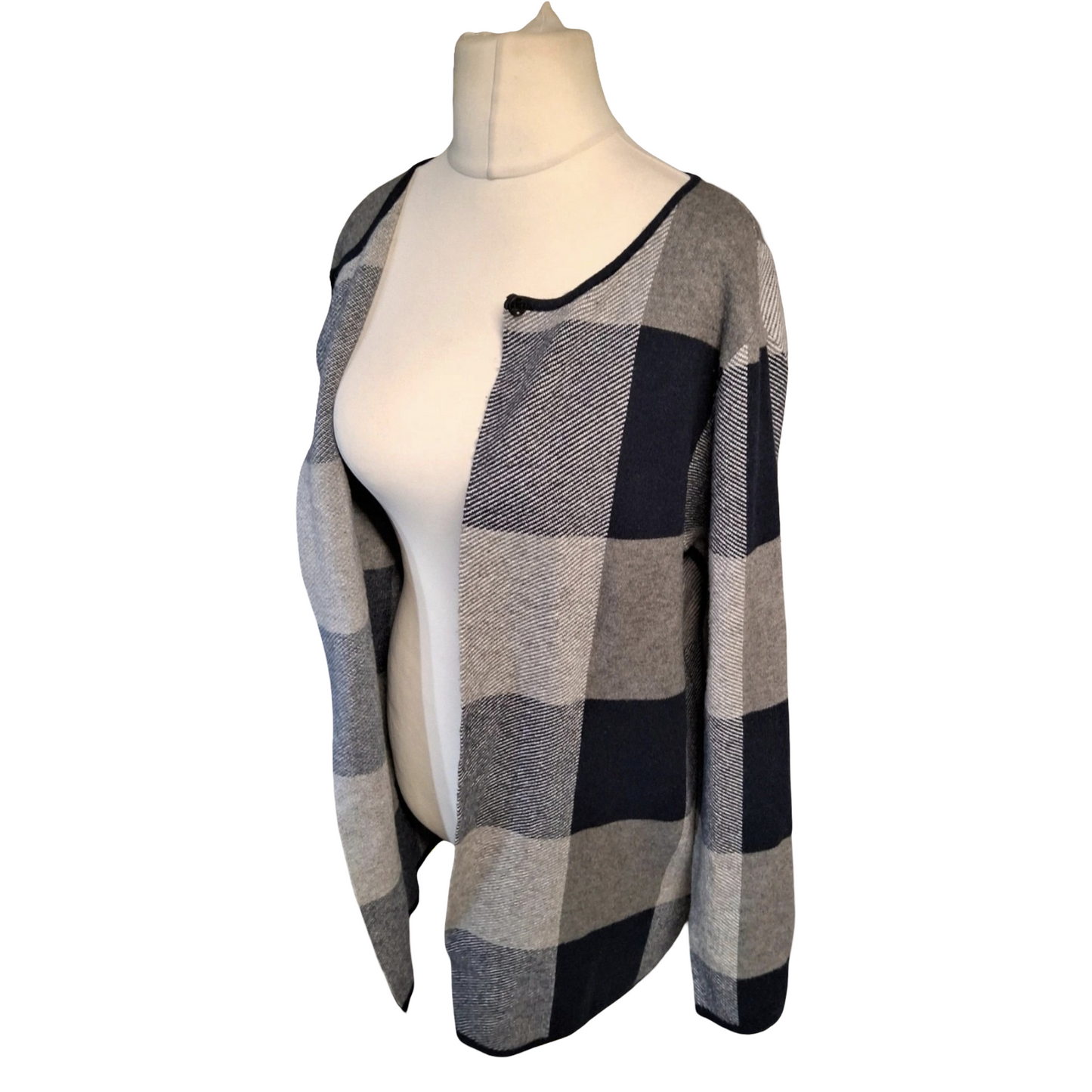 Cerulean Collection Navy & Grey Checked Knit Cardigan – Size M (UK size 12/14)