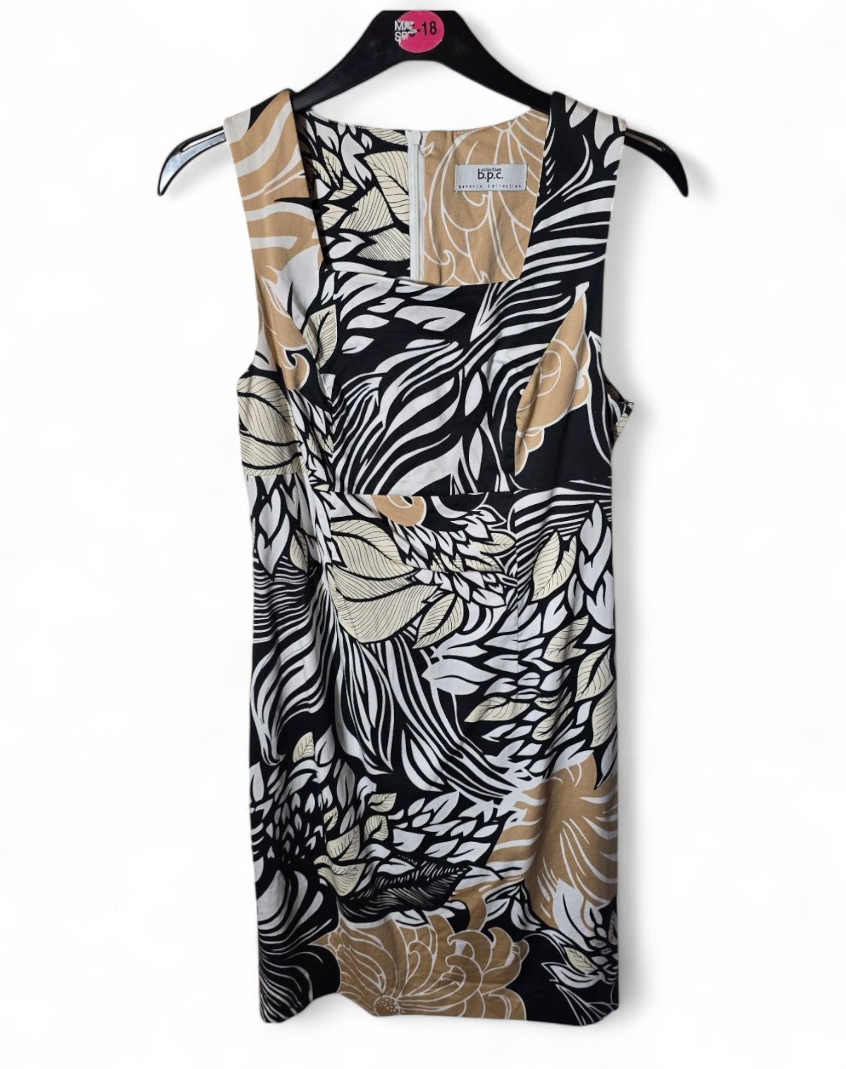 B.p.c beige & black floral sleeveless a-line dress size 12