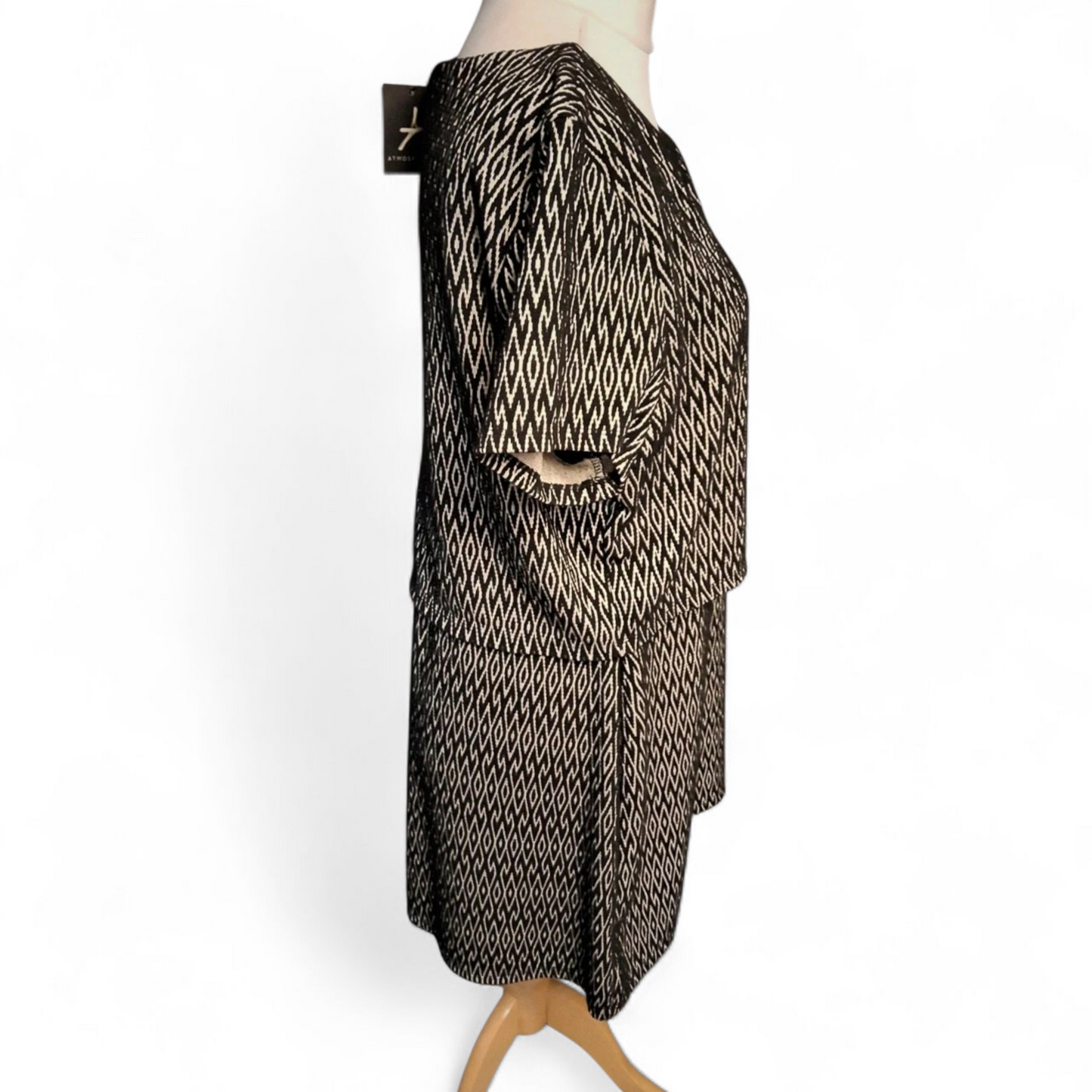 Primark Black & Beige Layered Pattern Dress – Size 18 – BNWT – Smart-Casual Style for Work or Outings