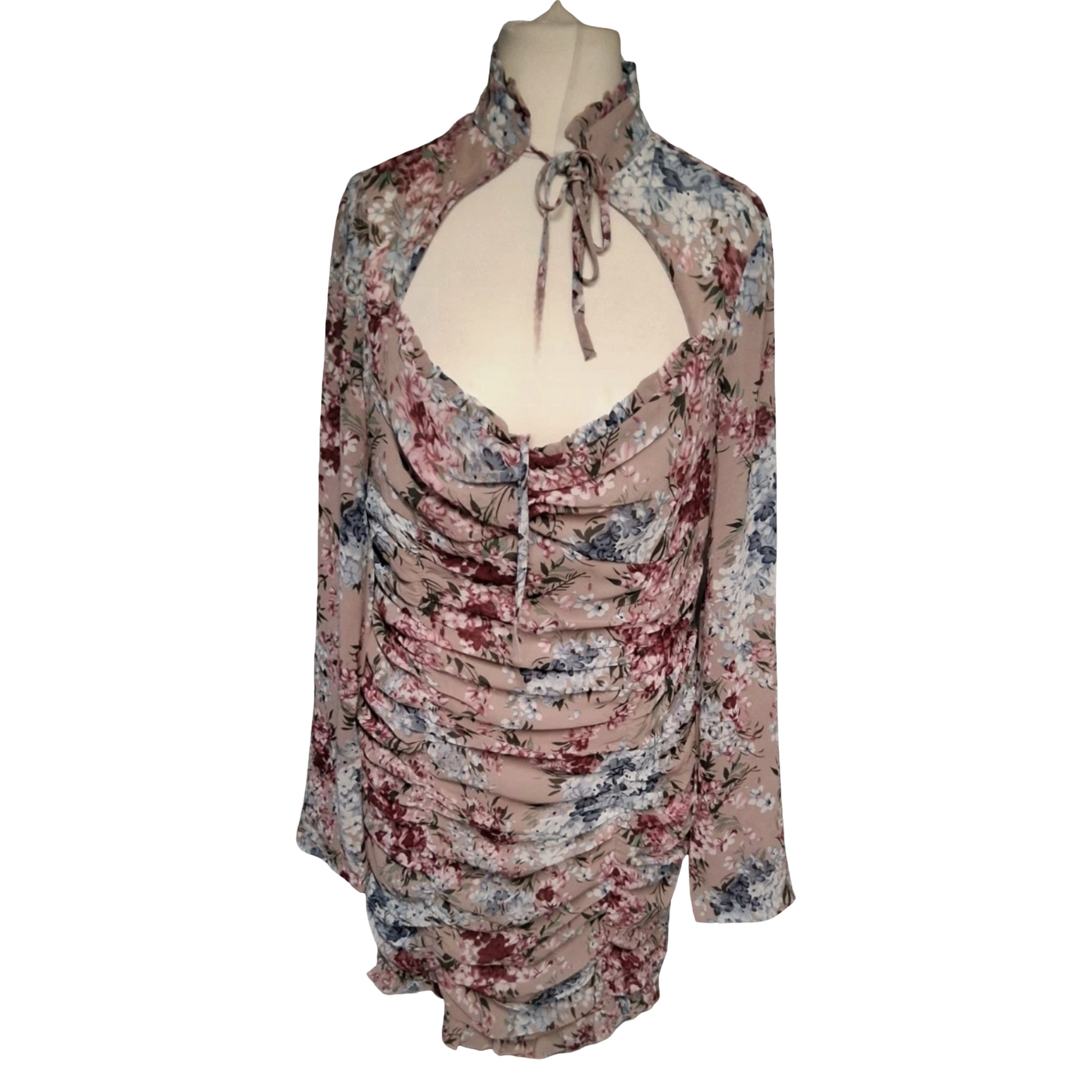 PrettyLittleThing Floral Ruched Dress – Size 14 Romantic Chic