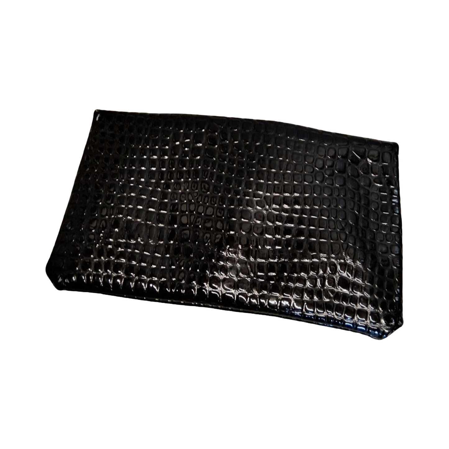 Primark Black Croc Faux Leather Fold-Over Clutch Bag – Zip & Popper Fastening