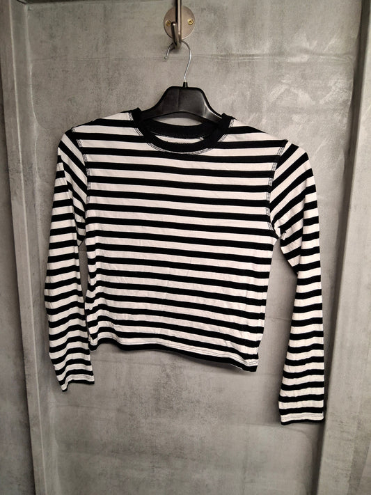Nutmeg Black & White Striped T-Shirt – Girls 10–11 Years – 100% Cotton – Long Sleeve