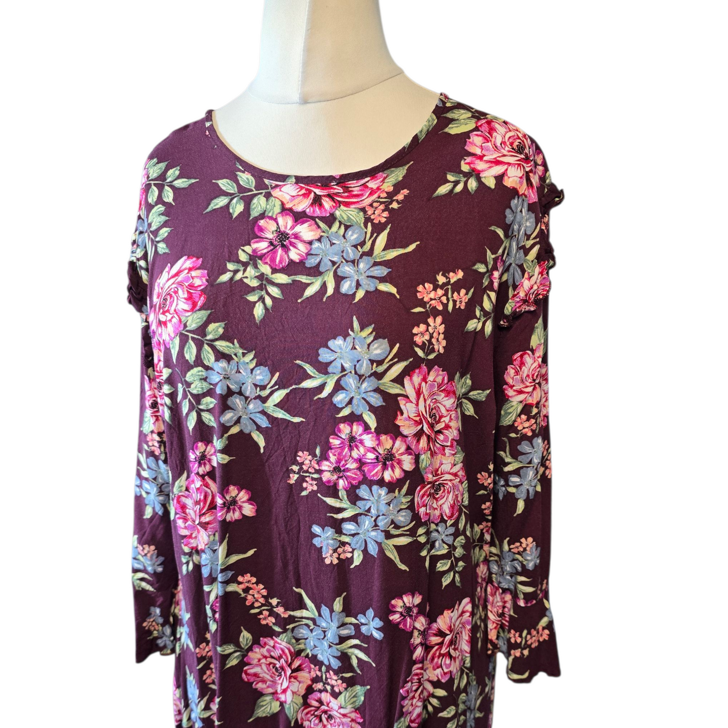 Peacocks Purple Floral Knee-Length Dress – Size 20