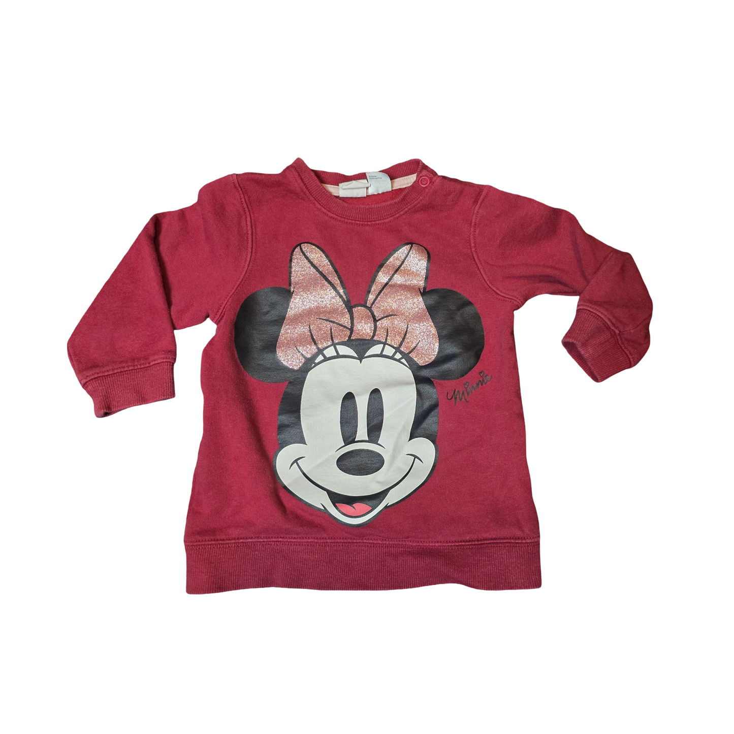 H&M Girls Red Minnie Mouse Jumper – 9-12 Months – Cotton Blend