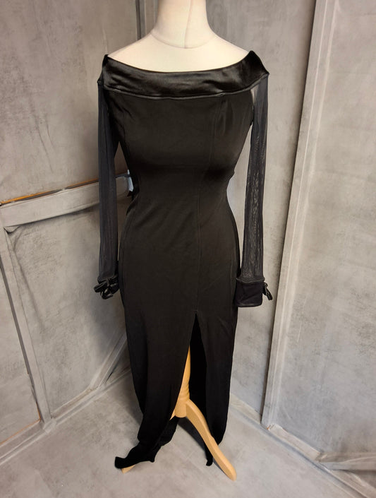 Tadaski Vintage 80s Black Off-Shoulder Maxi Dress – Sheer Sleeves 
