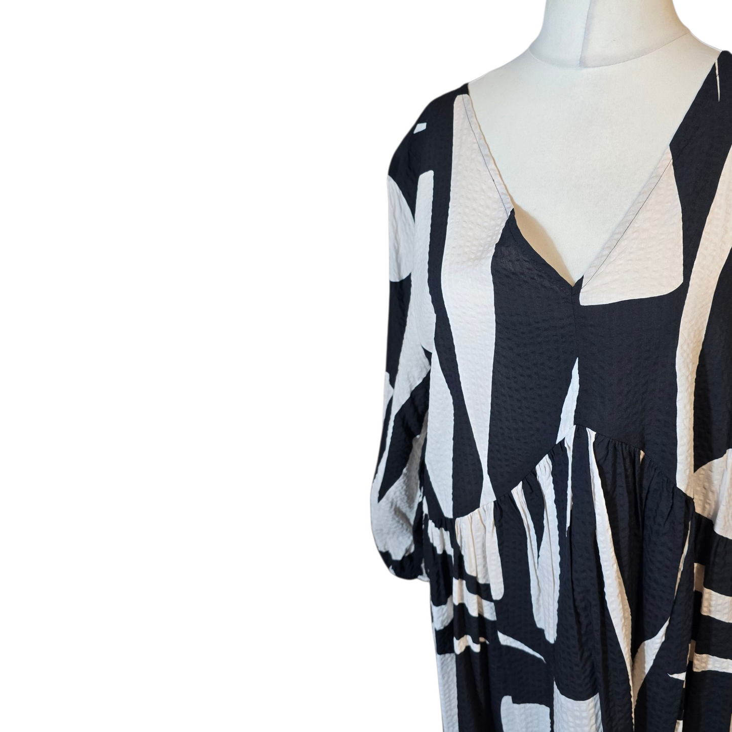 George Black & White Patterned Midi Dress – Size 20 – NWT Relaxed Fit with 3/4 Sleeves