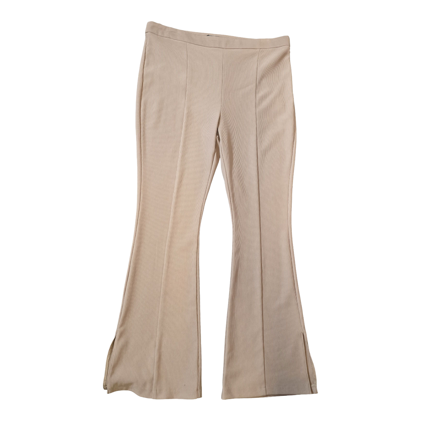 Primark Camel Ribbed Flared Leggings – Size 20 – High Waisted with Side Zip & Slit Hem