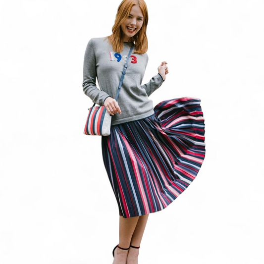 Cath Kidston 25th Anniversary Pleated Midi Skirt – Blue/Red/Pink Glitter Waist – Size 12