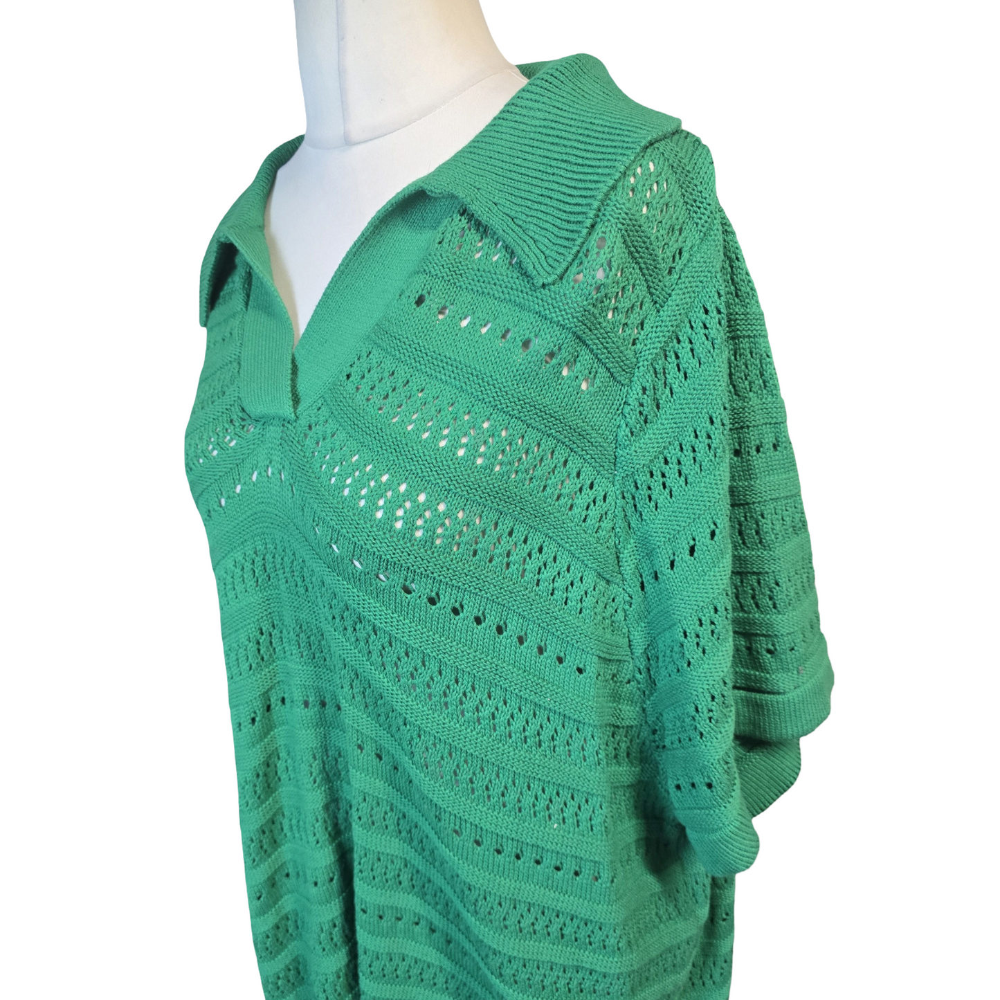 JD Williams Green Crochet Knit Collared Jumper – Short Sleeve – Size 24/26