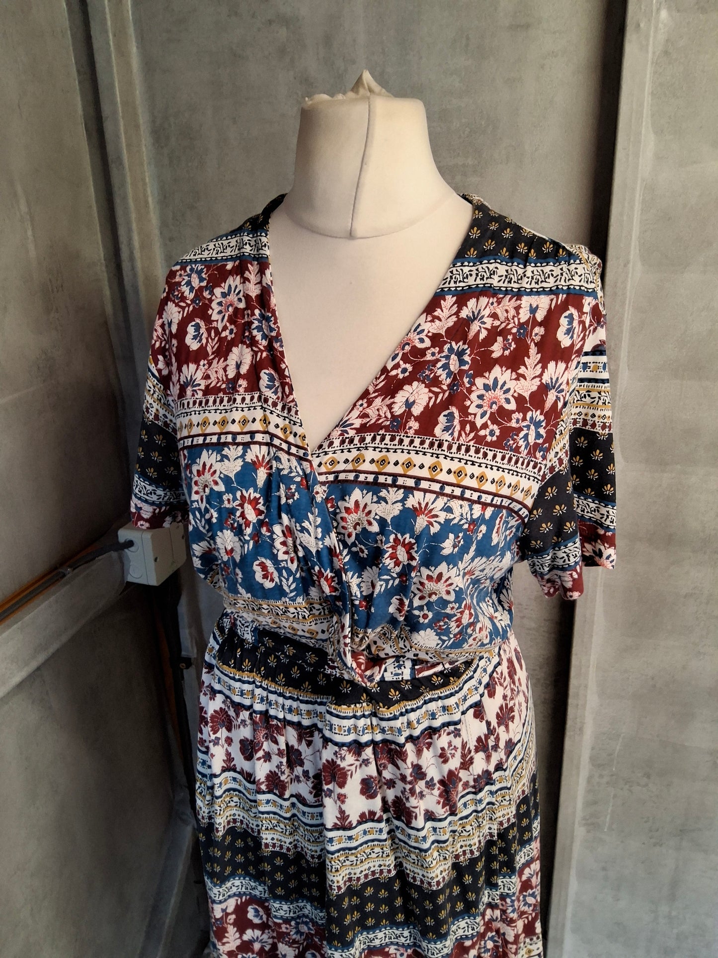 FatFace Mixed Floral Stripe Midi Dress – Size 14 – Boho Cool