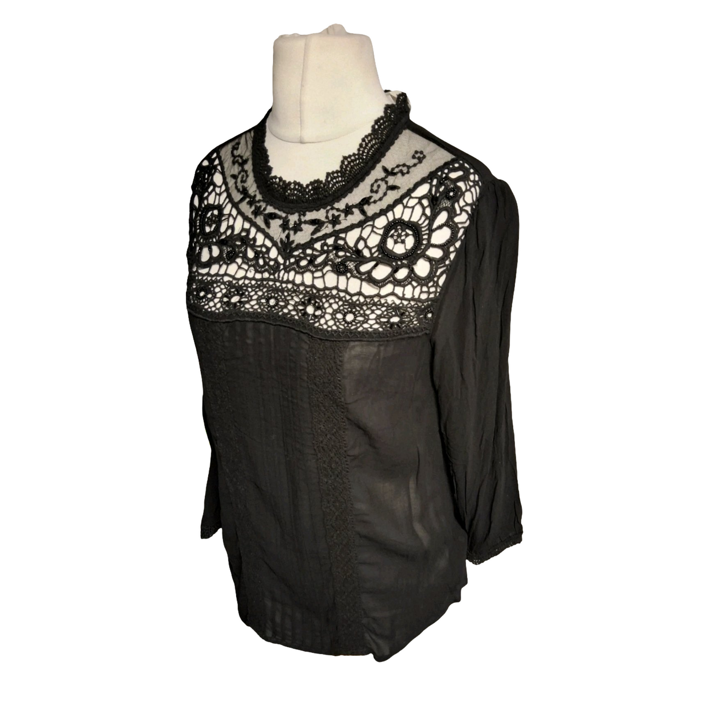 Monsoon Black Lace & Bead Blouse – Size 12 – NWT – RRP £59 – Slightly Sheer Glam