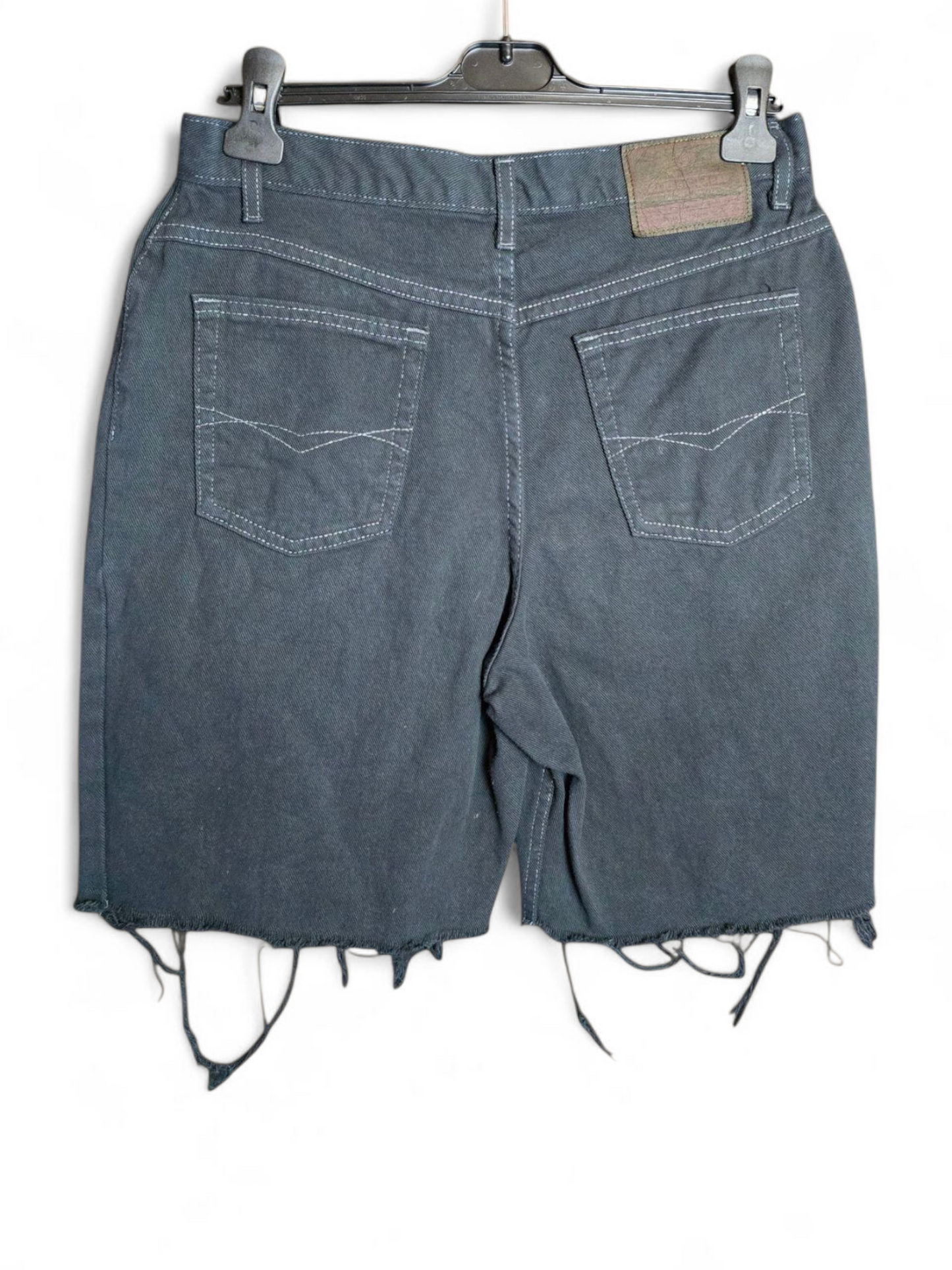 Vintage 90s St Michael Black Denim Shorts | High Waist | Frayed Hem | Label 16 Fits 12 | 21" Length