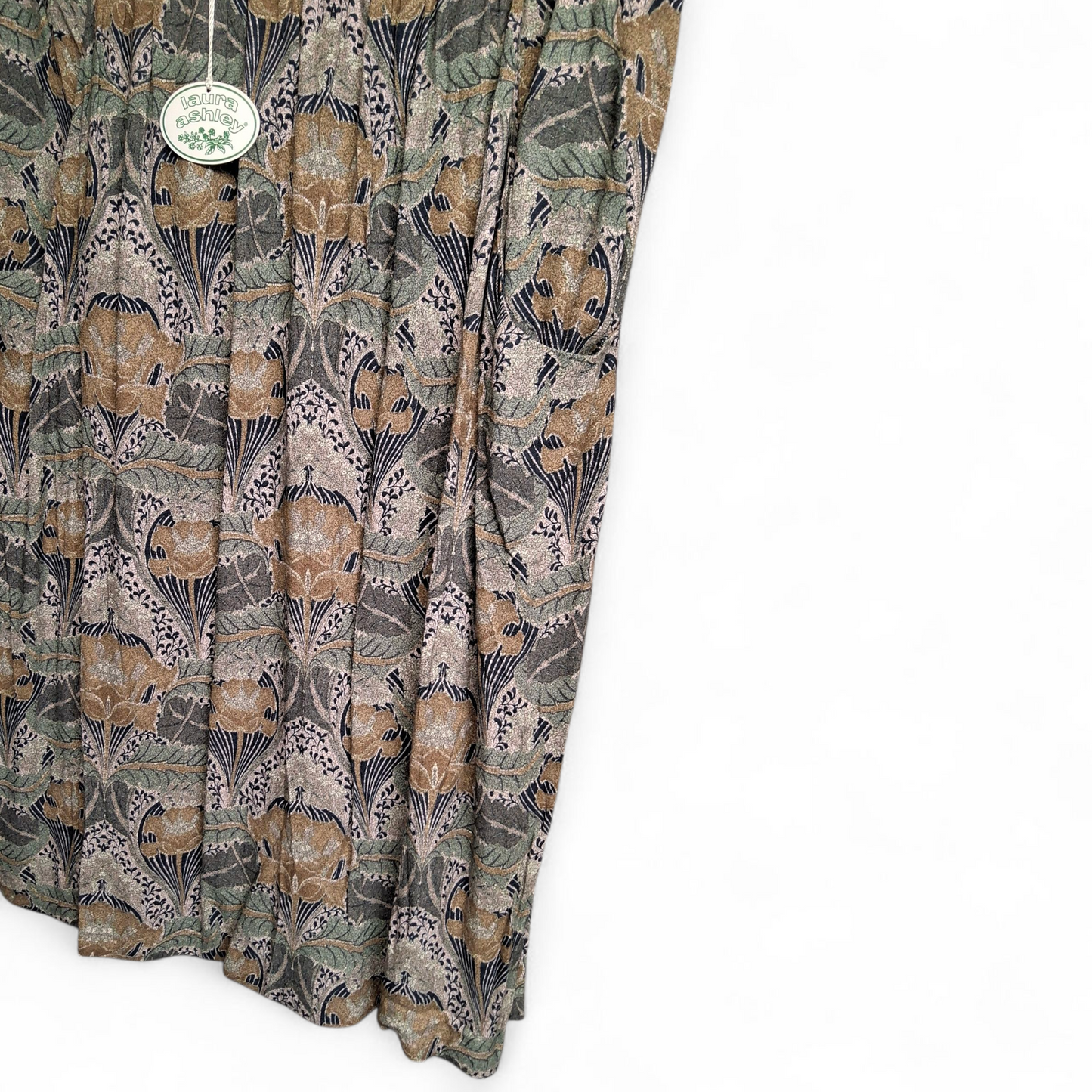 Laura Ashley Green Grey Floral Print Skirt – Size 12 – Viscose Lined