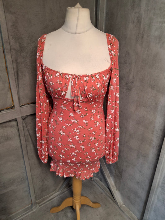 Missguided Pink Floral Milkmaid Mini Dress – Size 4 – NWT