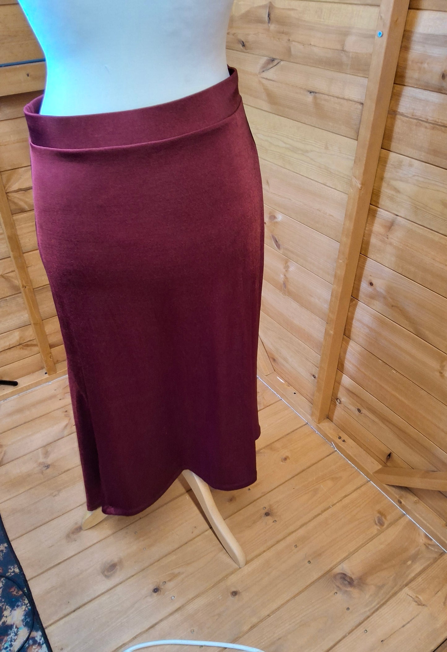 F&F Red Asymmetrical Bodycon Skirt Size 12 – Silky Fabric, Elastic Waist, Knee to Midi Length