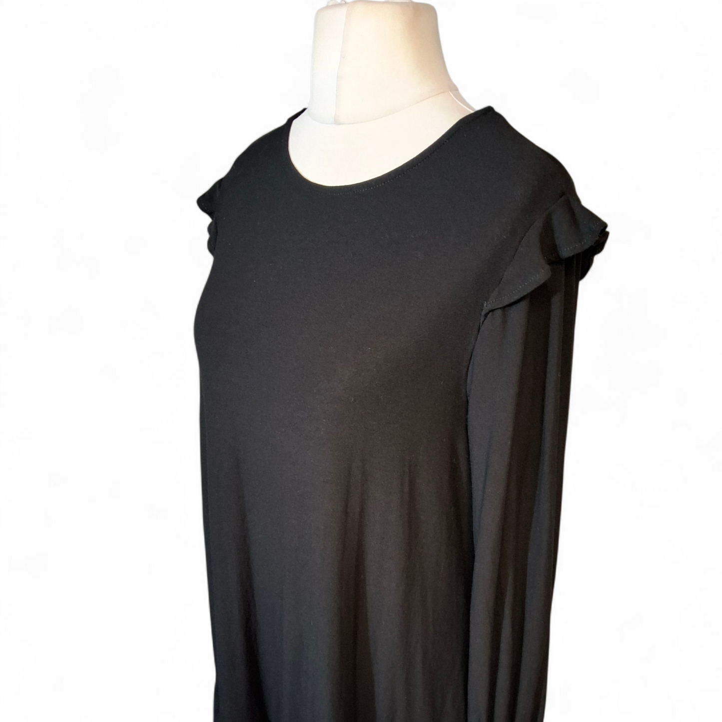 F&F Black Frill Hem Dress – Long Sleeve Casual Style – Size 14