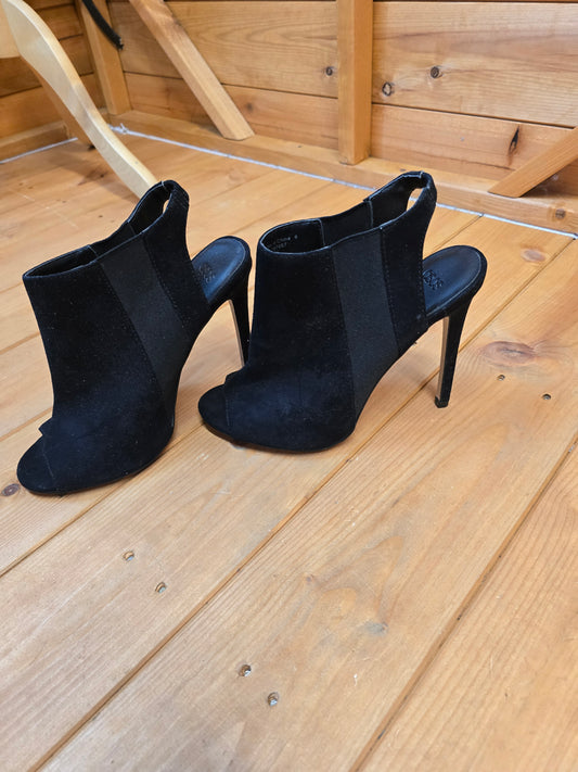 ASOS Black Open Toe & Open Back Stiletto Sandals | Elasticated Sides | 12cm Heel | UK 6 Narrow Fit
