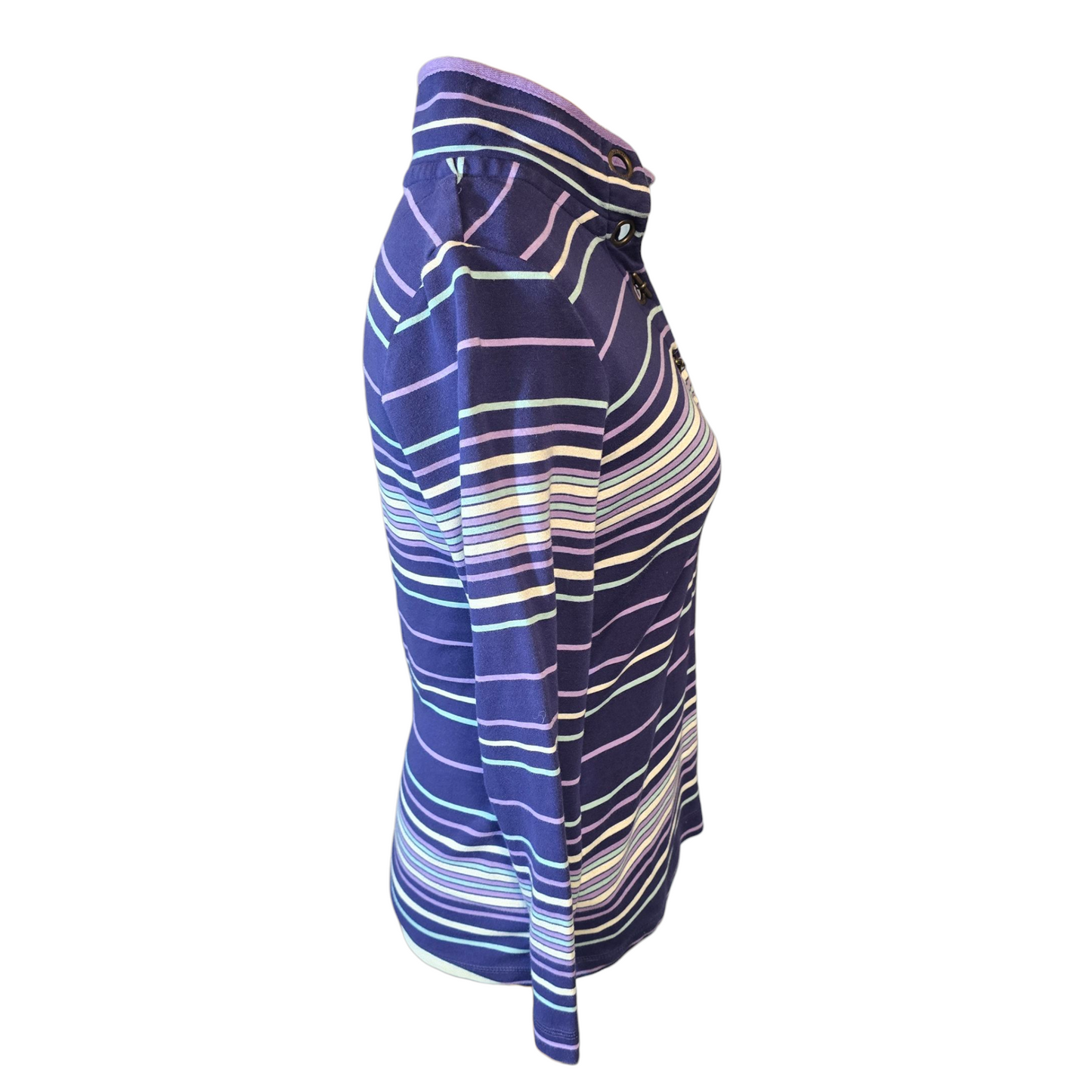 Dash Purple, Blue & White Striped High Neck Top – Size 14