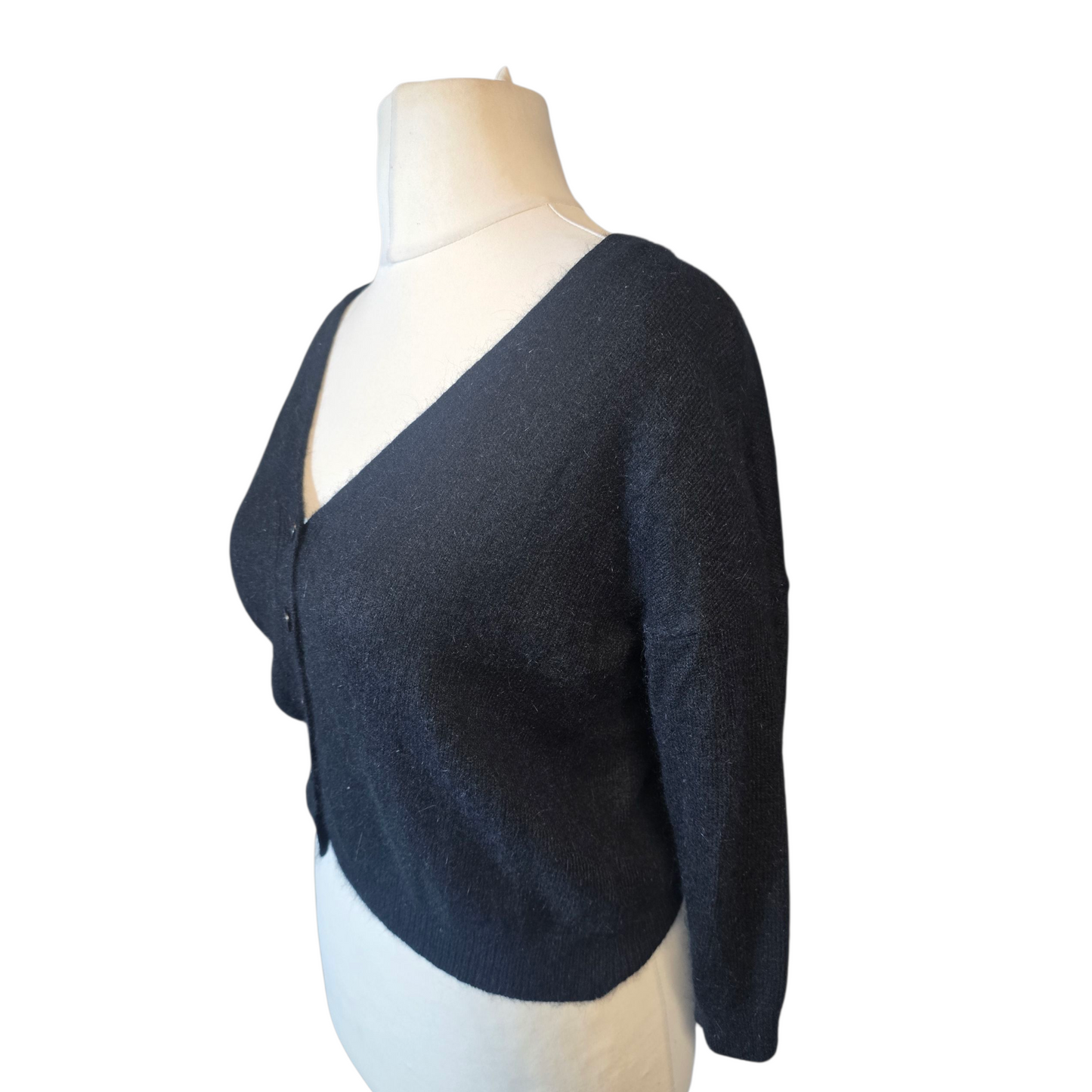 Topshop Black Cropped Cardigan – UK 12 – Bow Back Detail, 3/4 Sleeve