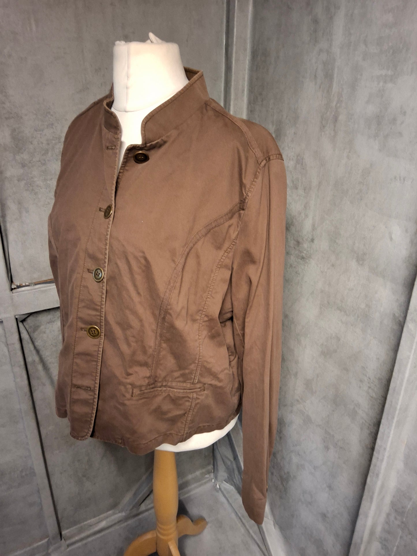 Marks & Spencer Collarless Taupe Blazer – Size Label 22, Fits UK 18/20