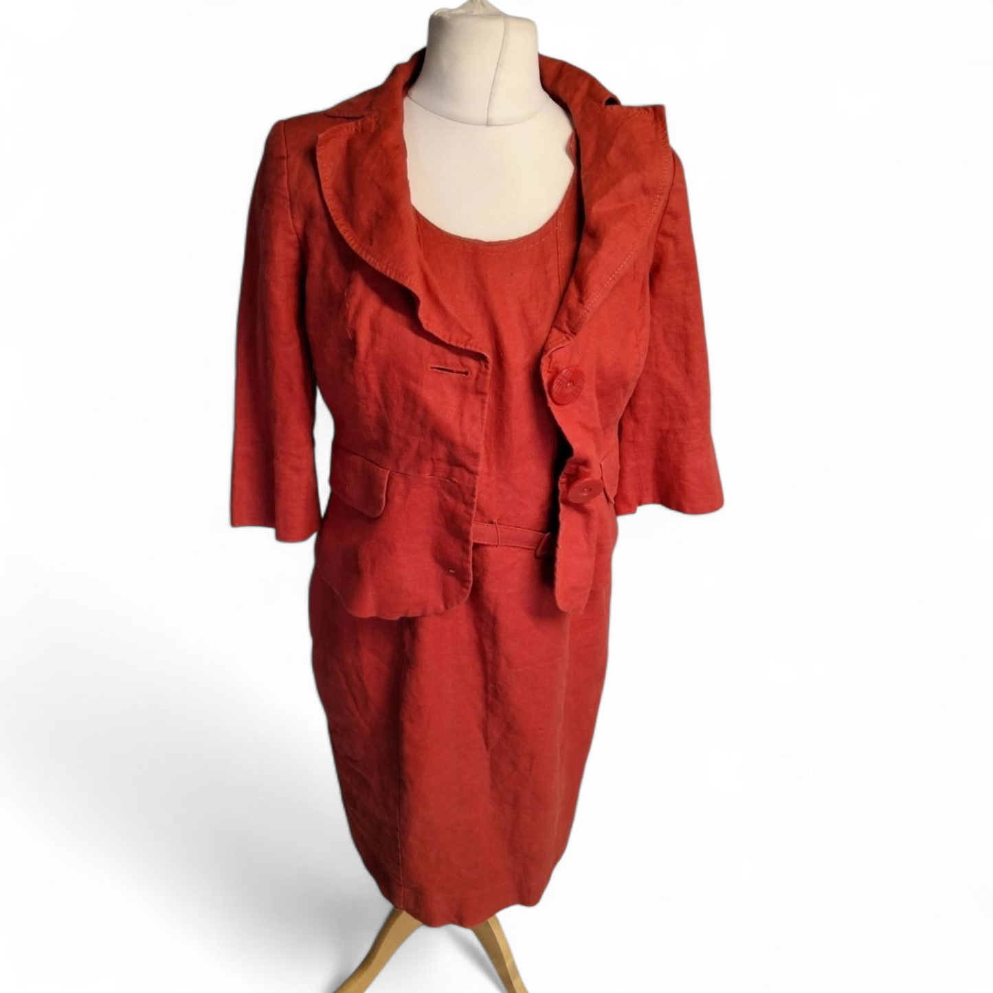 Debenhams Petite Red Linen Dress & Blazer Set – Size 14 Dress / 12 Blazer – Classic Duo
