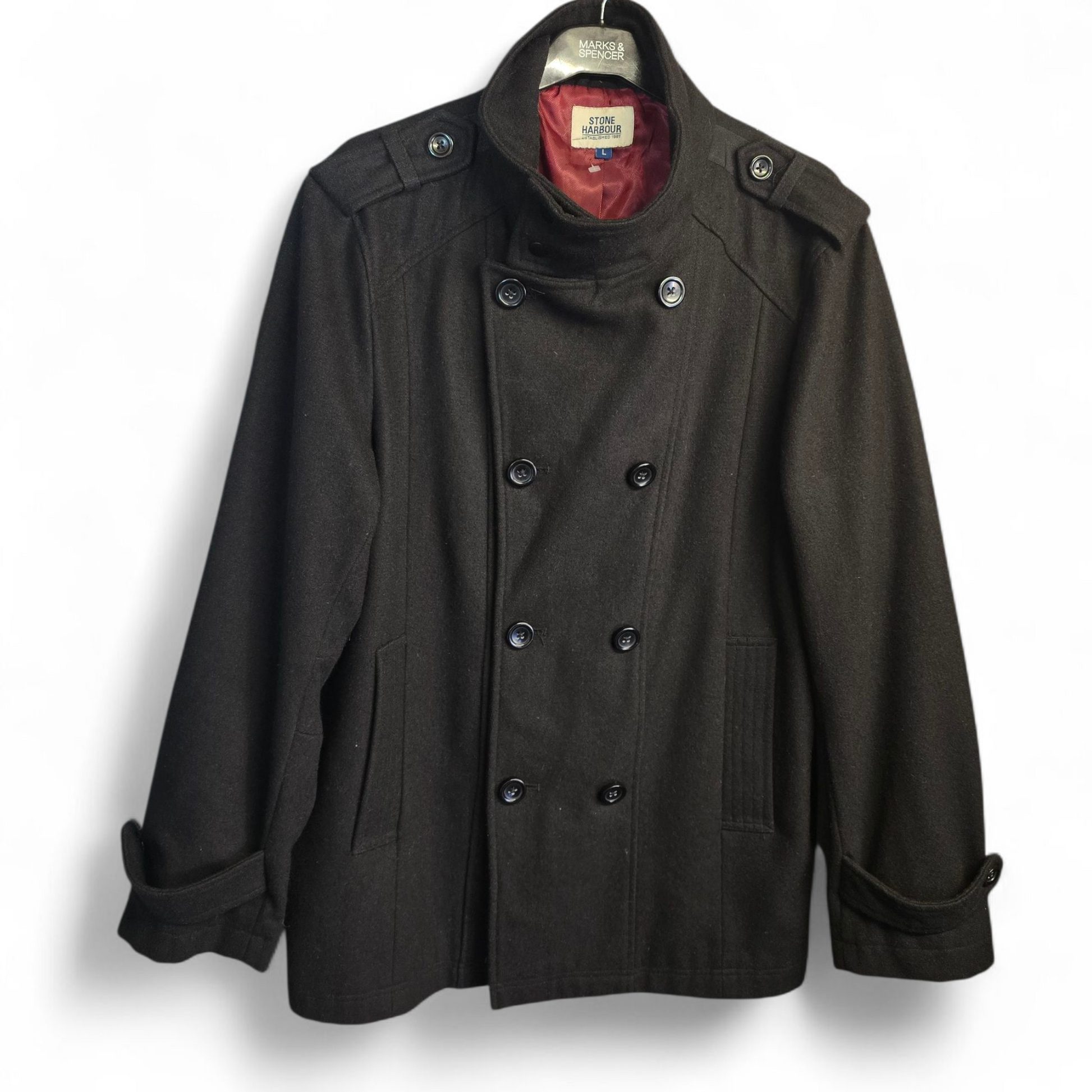 Stone Harbour Men’s Black Wool Blend Winter Coat – Size L
