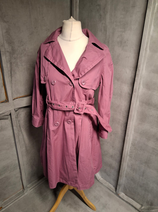 Topshop Dusky Pink Trench Coat – Size 12 – Belted & Beautiful