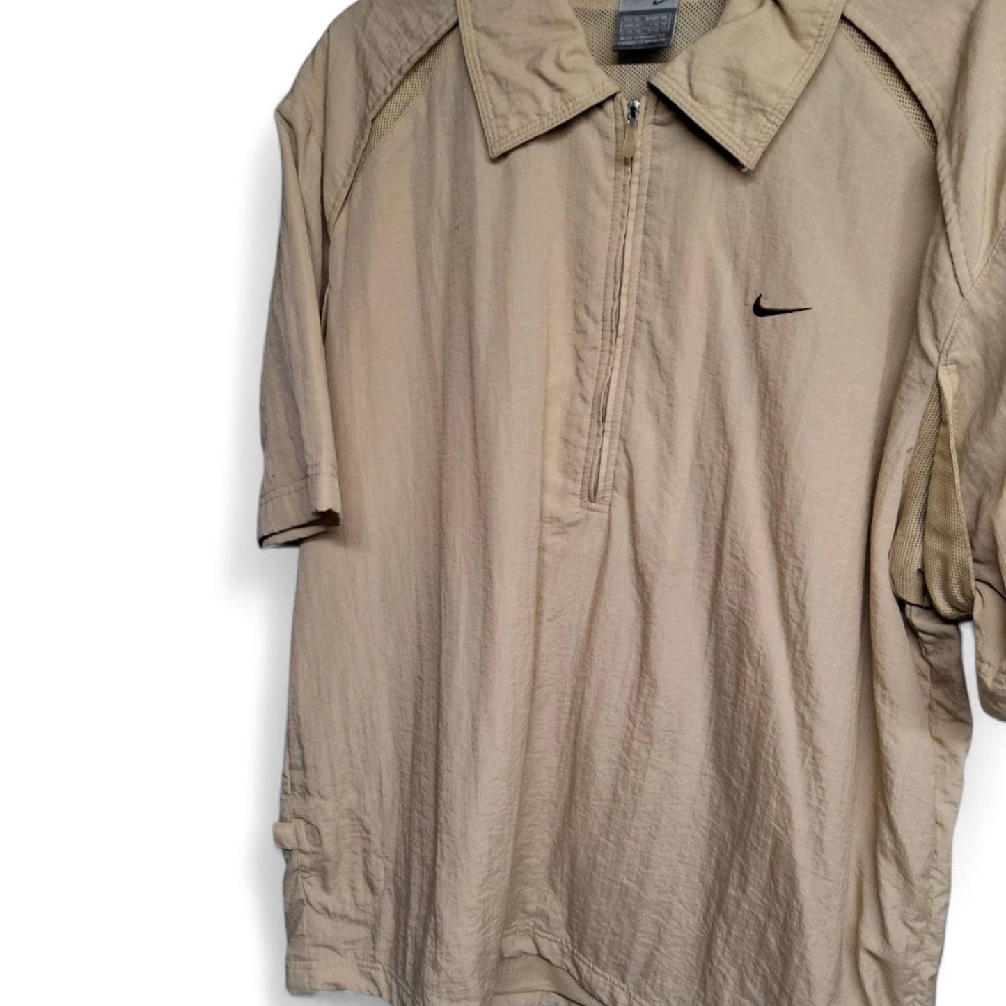 Men's Vintage 90s Y2K Nike Track Jacket – Beige, XL, 1/4 Zip, Short Sleeve, Logo, Retro Streetwear