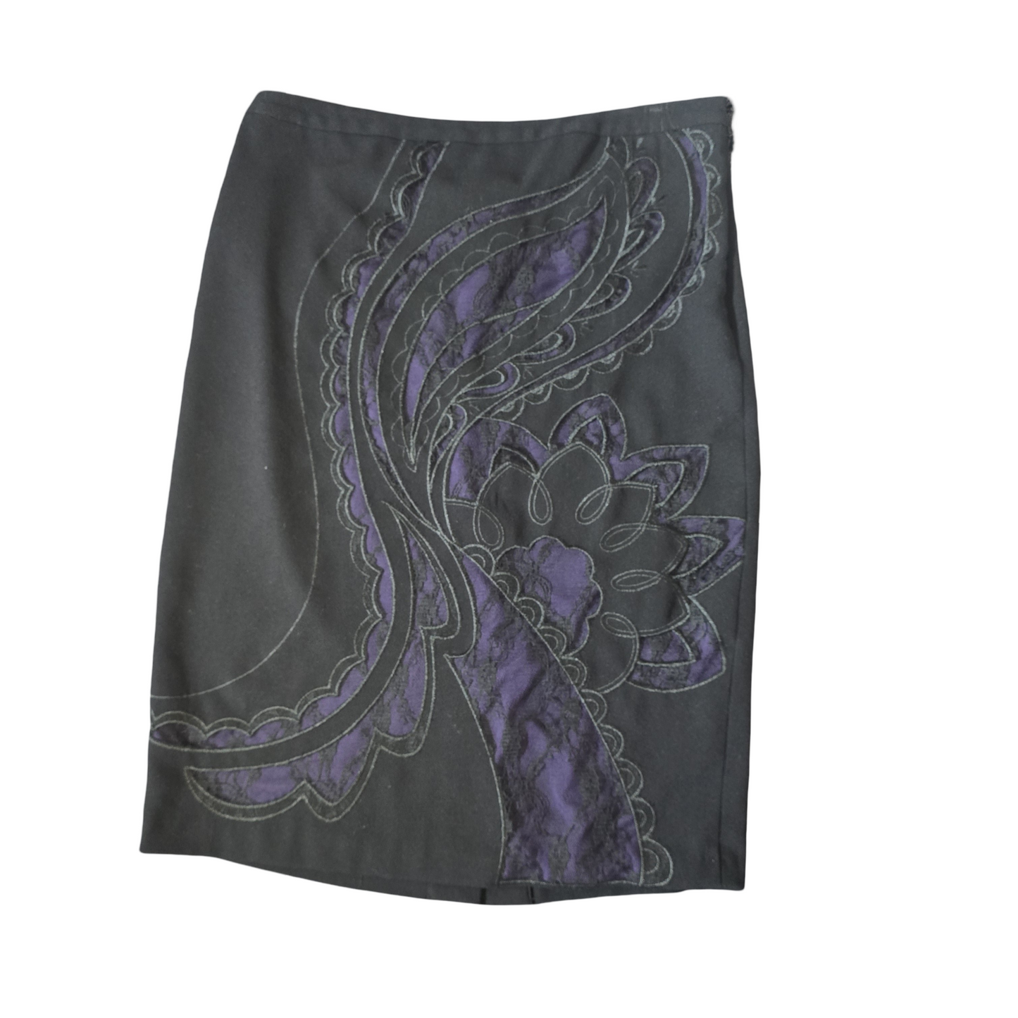Per Una Black & Purple Lace A-Line Skirt – Size 12 – NWT RRP £45