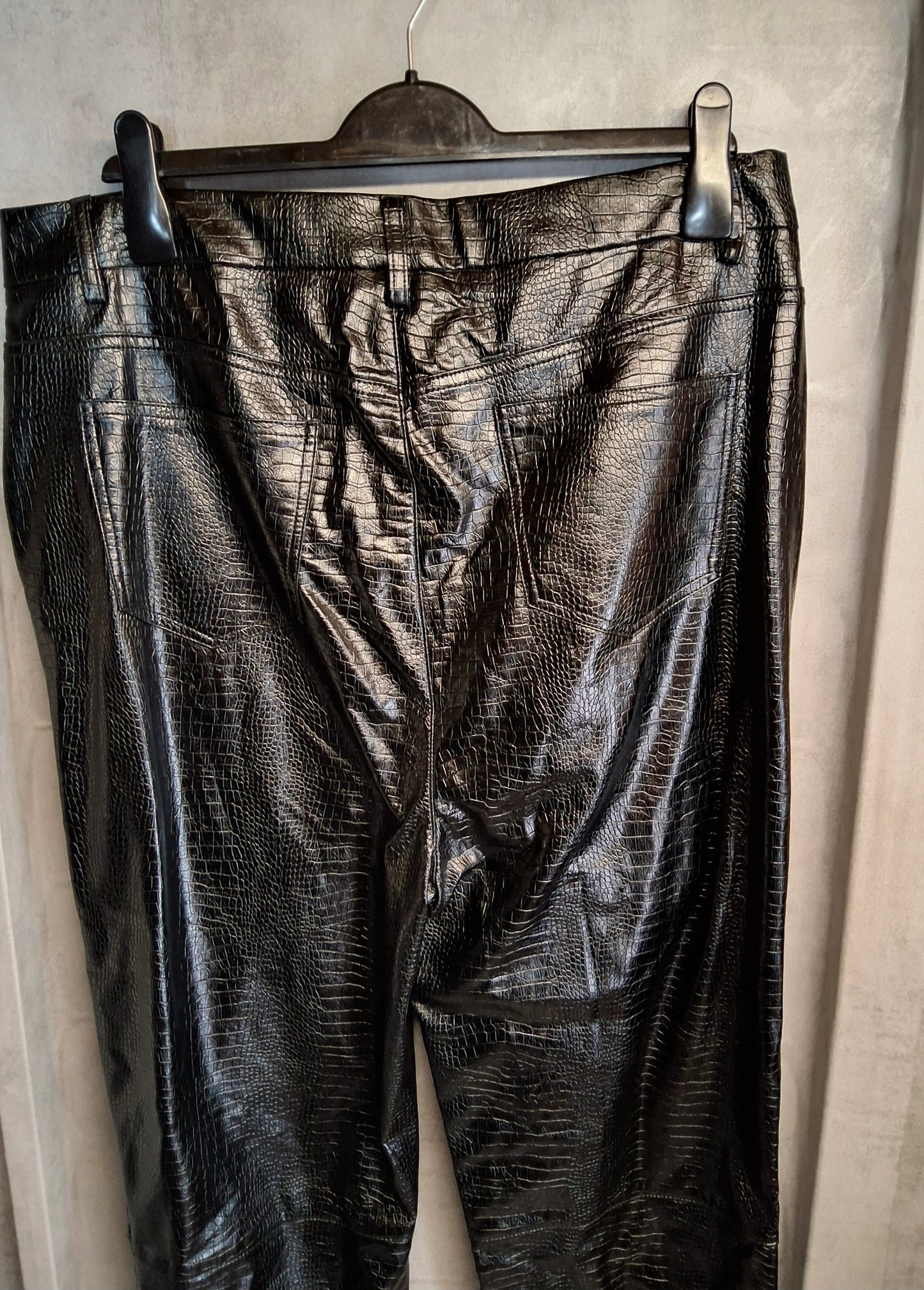 MissPap Black Faux Leather Snakeskin Straight Leg Trousers – Size 16